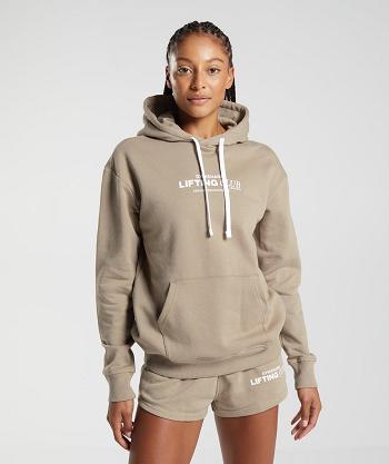 Bluzy Z Kapturem Damskie Gymshark Social Club Oversized Brązowe | PL 2718JPQ